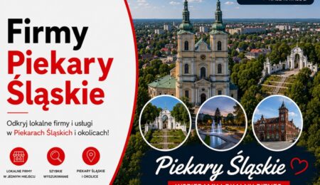 Firmy w Piekarach Śląskich – odkryj lokalne firmy i usługi w Katalogu MiastoFirm.pl. Grafika okładkowa Katalogu MiastoFirm.pl przedstawiająca panoramę Piekar Śląskich oraz napis „Firmy Piekary Śląskie”.